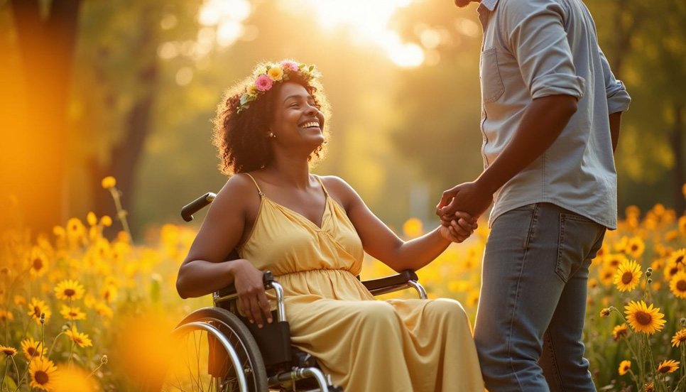 Coppia felice che vive la propria intimità con dolcezza e inclusione