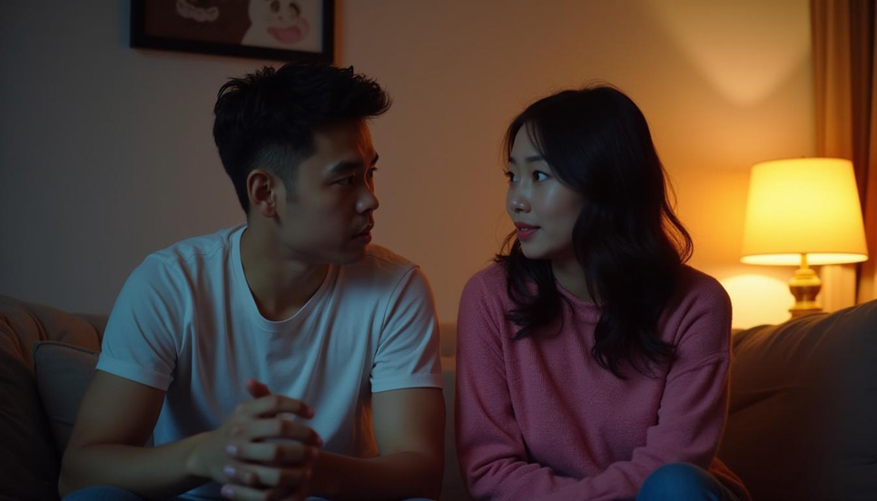 Coppia che parla serenamente di prevenzione delle infezioni sessualmente trasmissibili.