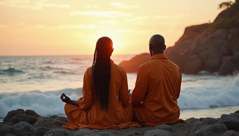 Coppia che medita insieme in un’atmosfera rilassante